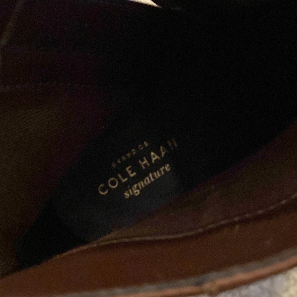 Cole Haan block heel almond toe leather ankle boots w gold hardware ankle strap - Picture 5 of 6